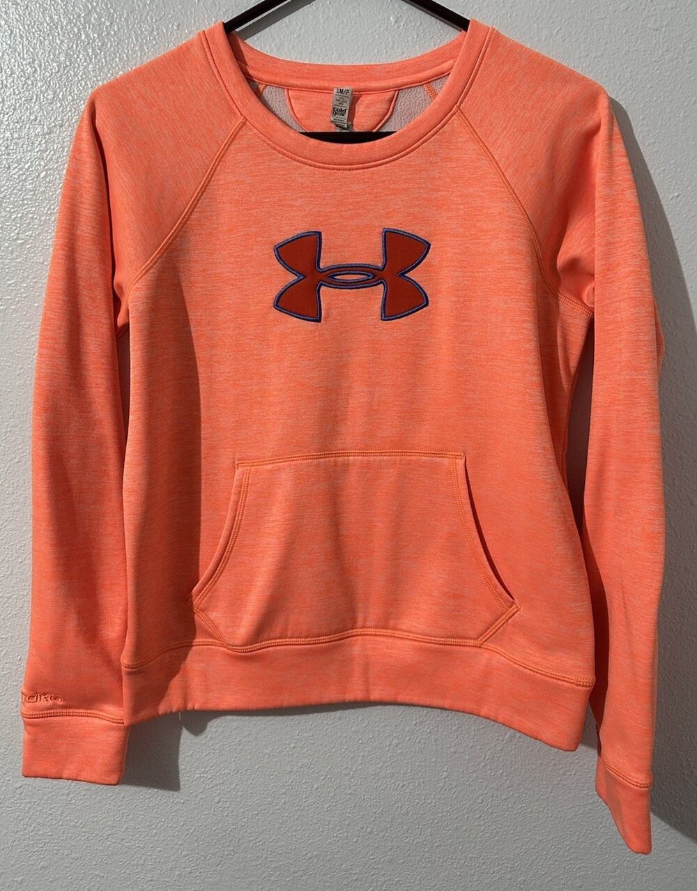 Under Armour Sweatshirt Women's Size Small Orange Coldgear Fitted Athletic Crew